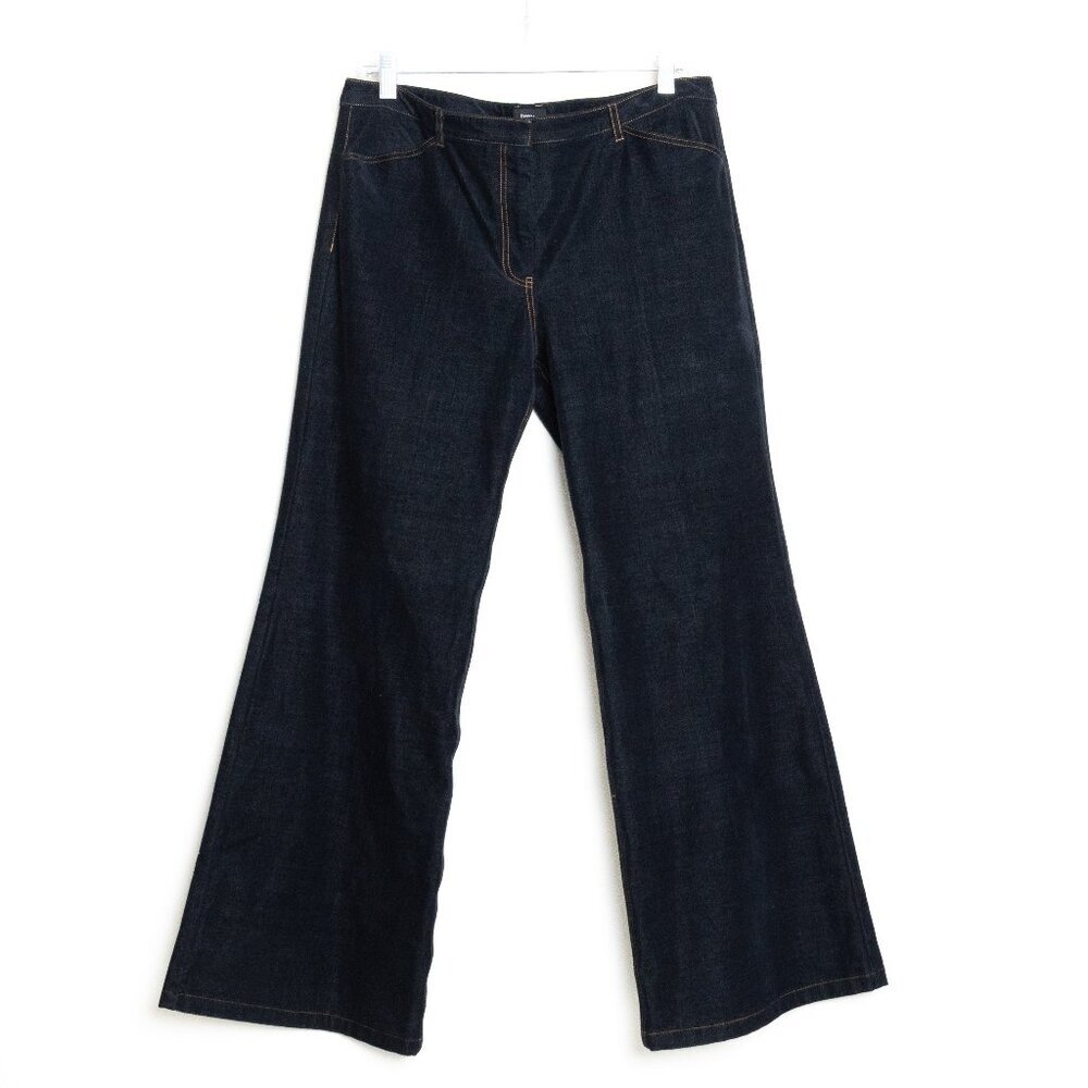 Theory Sueded Dark Wash Bootcut Jeans Wide Leg Size 10 - Picture 2 of 12